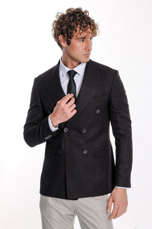 Kazayağı Desenli Koyu Bordo Erkek Kruvaze Ceket - 9