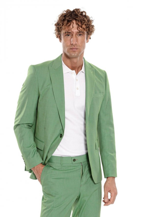 Desenli İki Parça Yeşil Erkek Takım Elbise