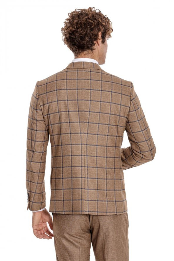 Ekose Ceketli Slim Fit Taba Erkek Takım Elbise - 10