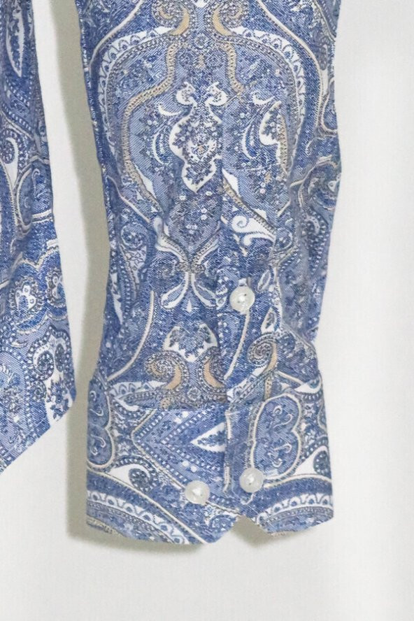 Mavi Damask Desenli Slim Fit Gömlek - 3
