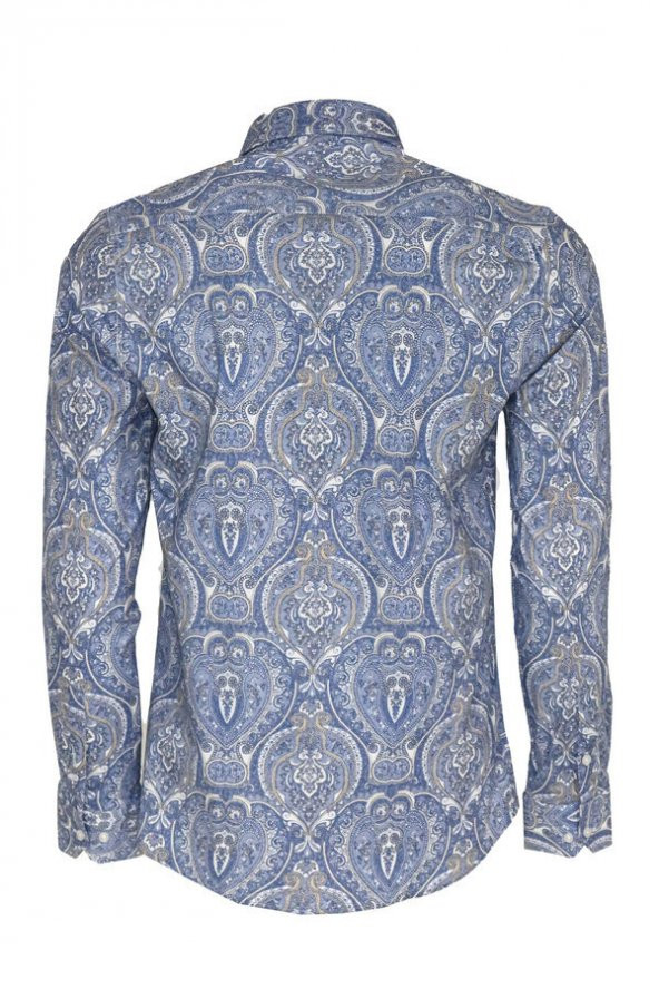 Mavi Damask Desenli Slim Fit Gömlek - 2