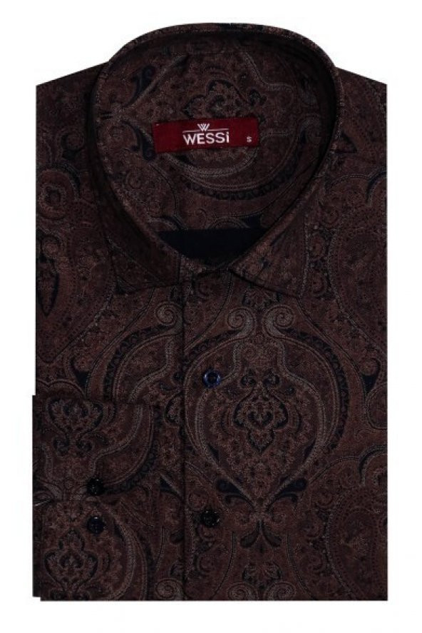 Kahverengi Desenli Slim Fit Gömlek