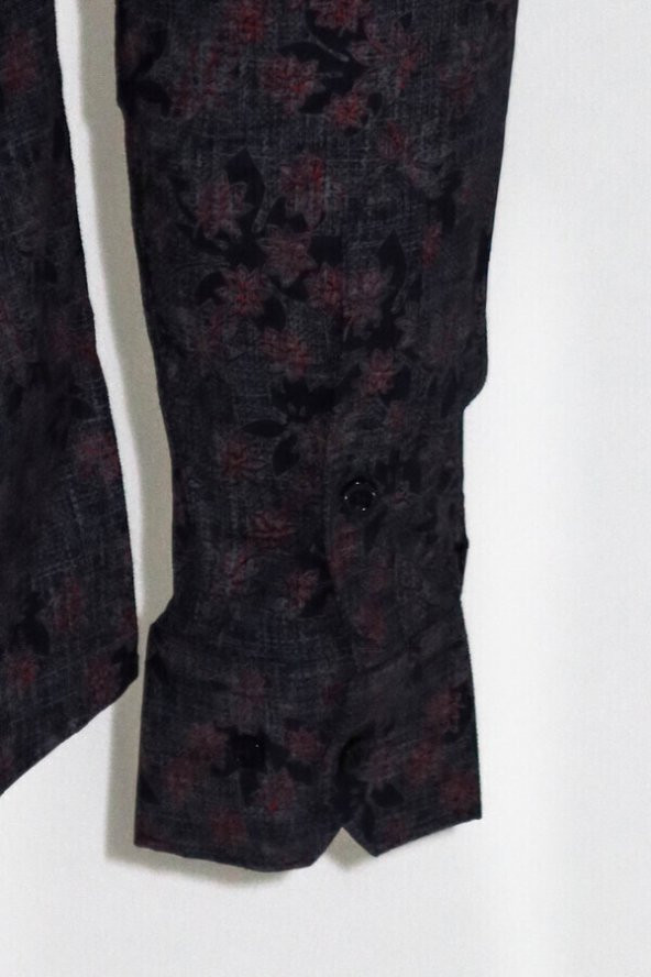 Çiçek Desenli Lacivert Slim Fit Gömlek - 2