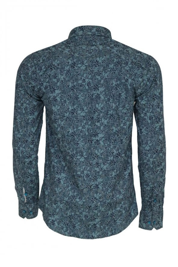 Çiçek Desenli Yeşil Slim Fit Gömlek - 3