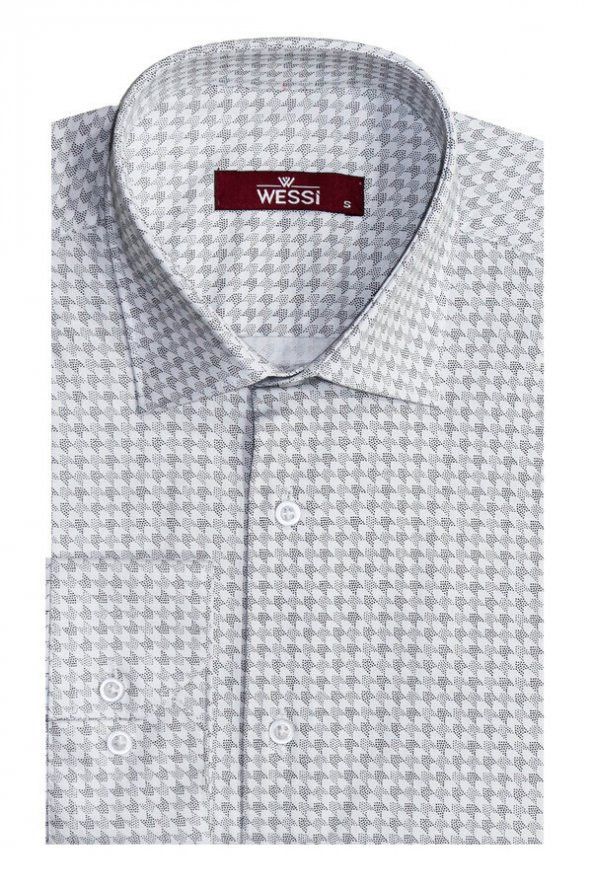 Kaz Ayağı Desenli Slim Fit Ekru Erkek Gömlek