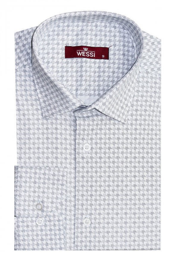 Kaz Ayağı Desenli Slim Fit Beyaz Erkek Gömlek