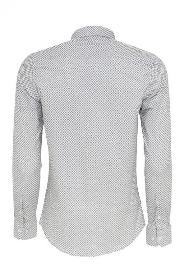 Beyaz Mini Kare Desenli Slim Fit Gömlek - 5