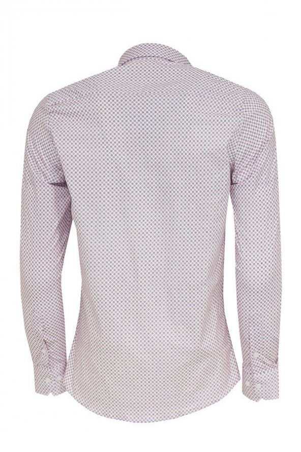 Açık Bordo Mini Kare Desenli Slim Fit Gömlek - 4