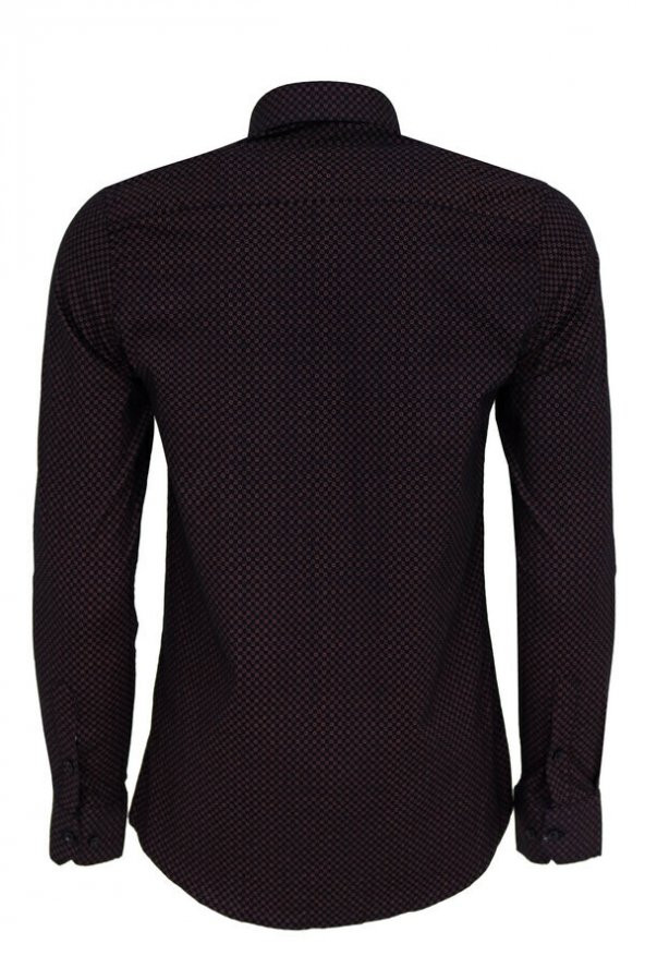 Kahverengi Mini Kare Desenli Slim Fit Gömlek - 5