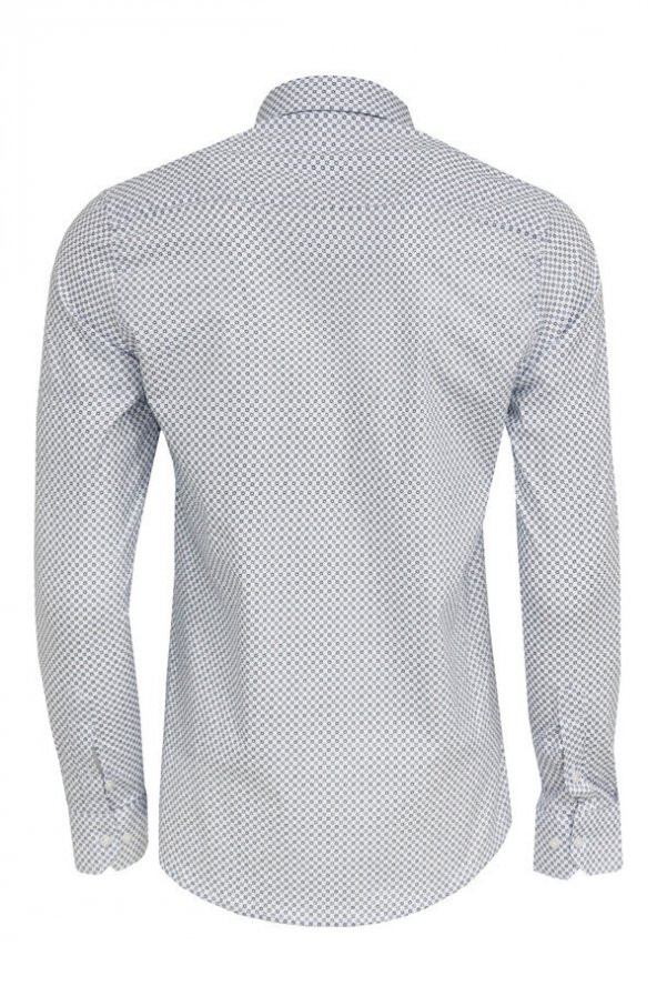 Beyaz Mini Kare Desenli Slim Fit Gömlek - 5