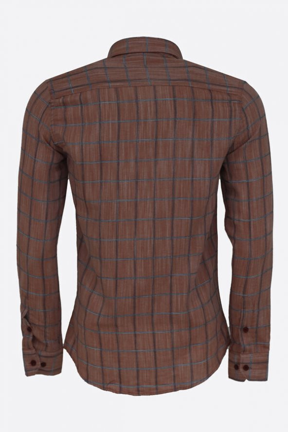 Kahverengi Kareli Slim-Fit Gömlek - 2
