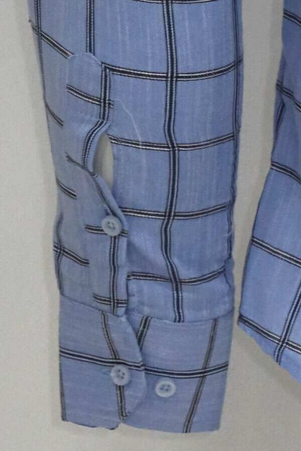 Mavi Kareli Slim-Fit Gömlek - 3