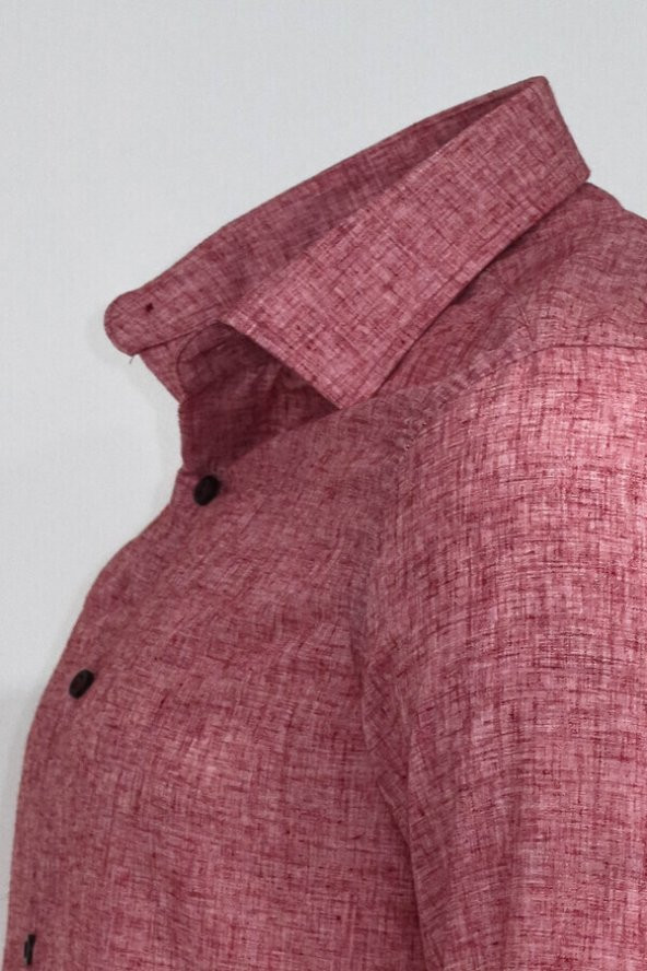 Slim Fit Bordo Desenli Gömlek - 5