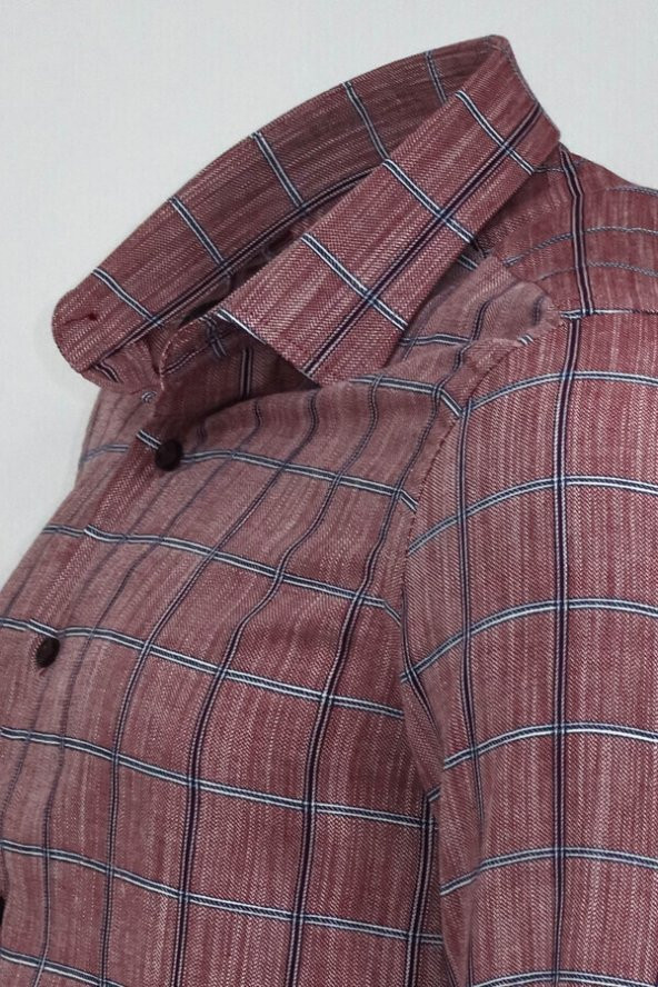 Bordo Kareli Slim-Fit Gömlek - 4