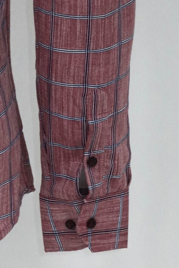 Bordo Kareli Slim-Fit Gömlek - 5