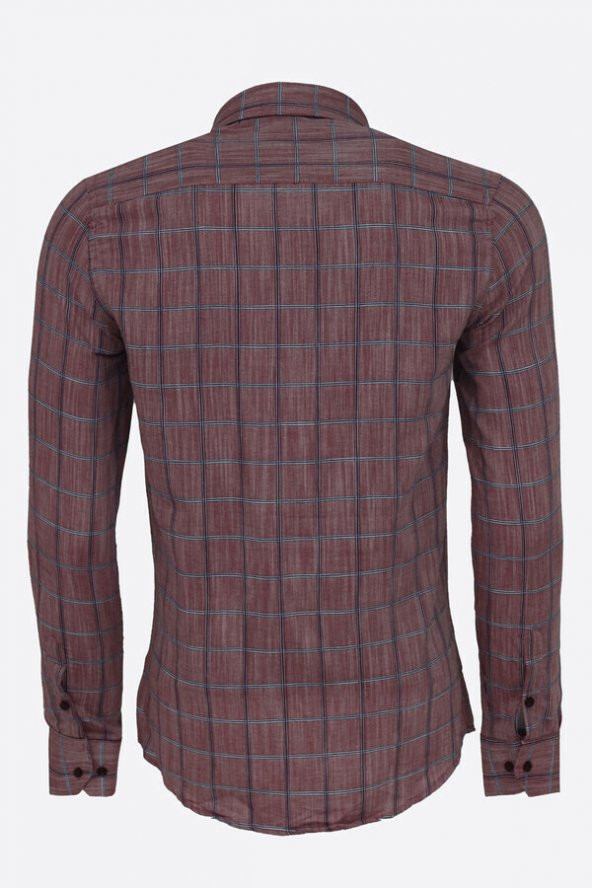 Bordo Kareli Slim-Fit Gömlek - 6