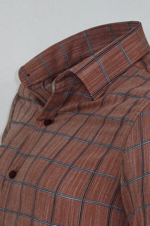 Kahverengi Kareli Slim-Fit Gömlek - 5