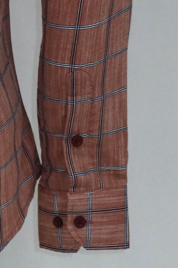 Kahverengi Kareli Slim-Fit Gömlek - 6