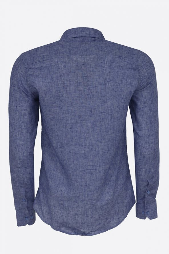 Slim Fit Lacivert Desenli Gömlek - 6