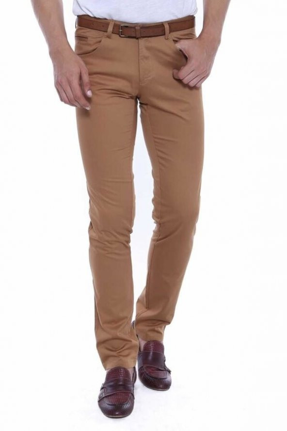 Slim Fit Pamuk Kahverengi Erkek Pantolon