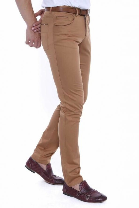 Slim Fit Pamuk Kahverengi Erkek Pantolon - 4