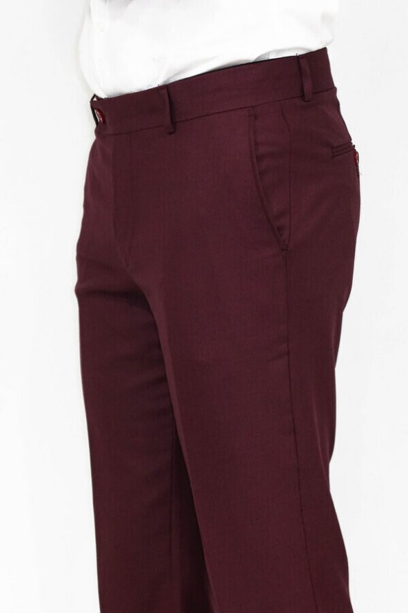 Slim Fit Desensiz Kumaş Bordo Erkek Pantolon - 3