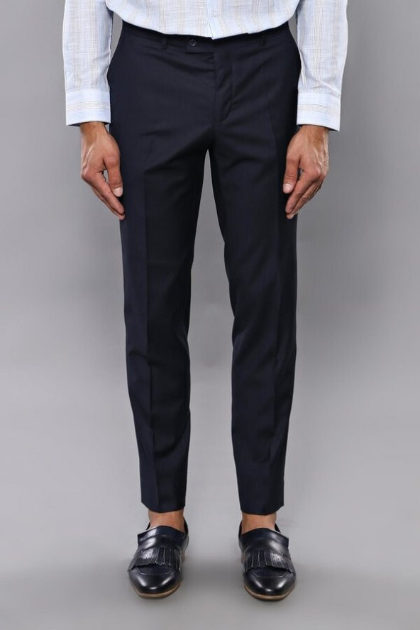 Slim Fit Düz Lacivert Erkek Kumaş Pantolon - 3