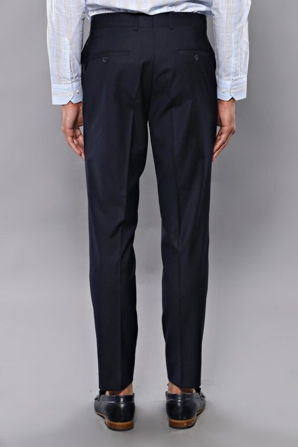 Slim Fit Düz Lacivert Erkek Kumaş Pantolon - 4