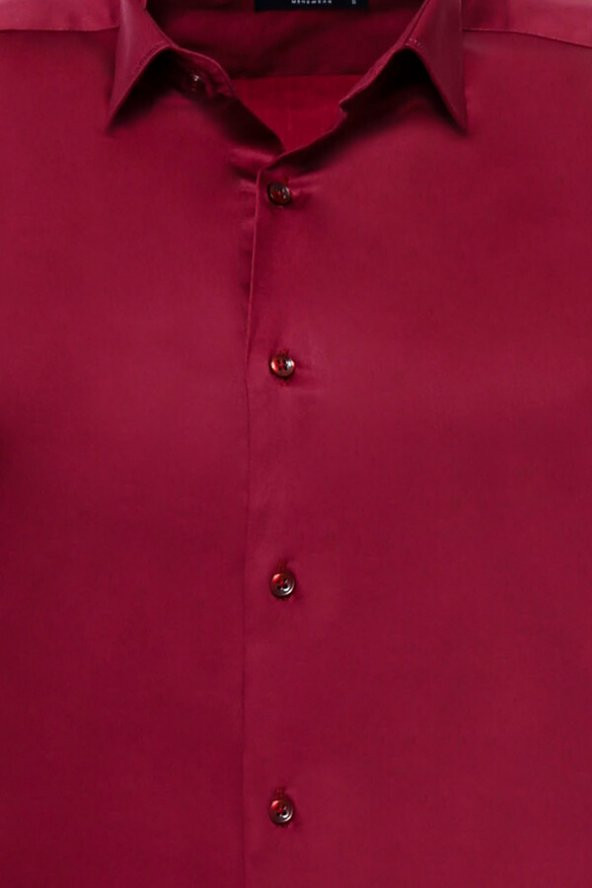 Slimfit Uzun Kollu Bordo Erkek Gömlek