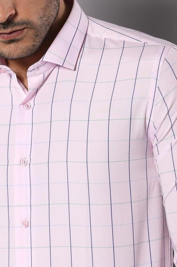 Açık Pembe Ekose Erkek Gömlek  Wessi - 2