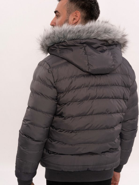 Kürklü Gri Erkek Şişme Mont  Wessi - 4
