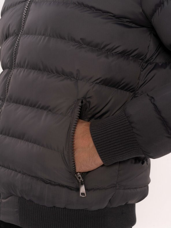 Kürklü Gri Erkek Şişme Mont  Wessi - 8