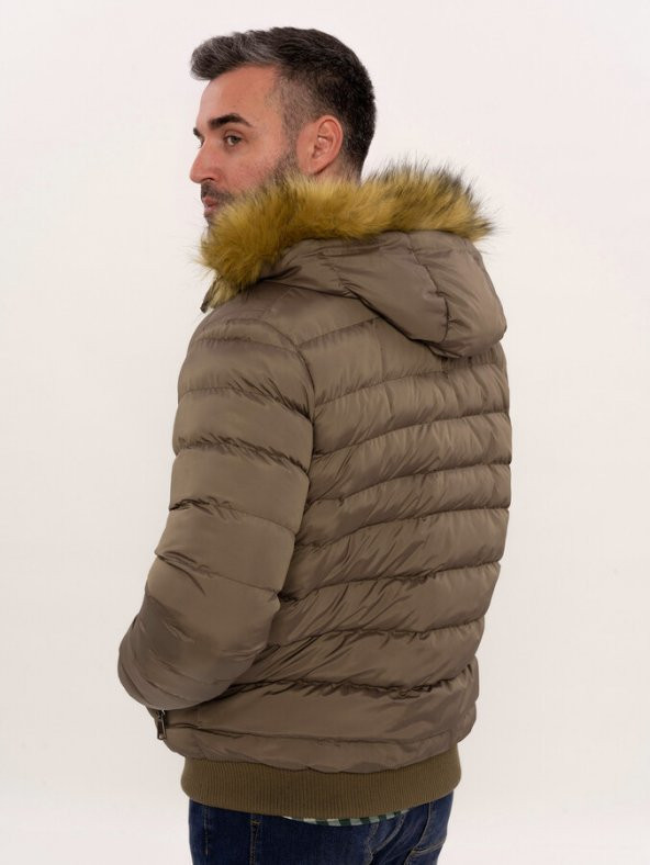 Kürklü Kahverengi Erkek Şişme Mont  Wessi - 7