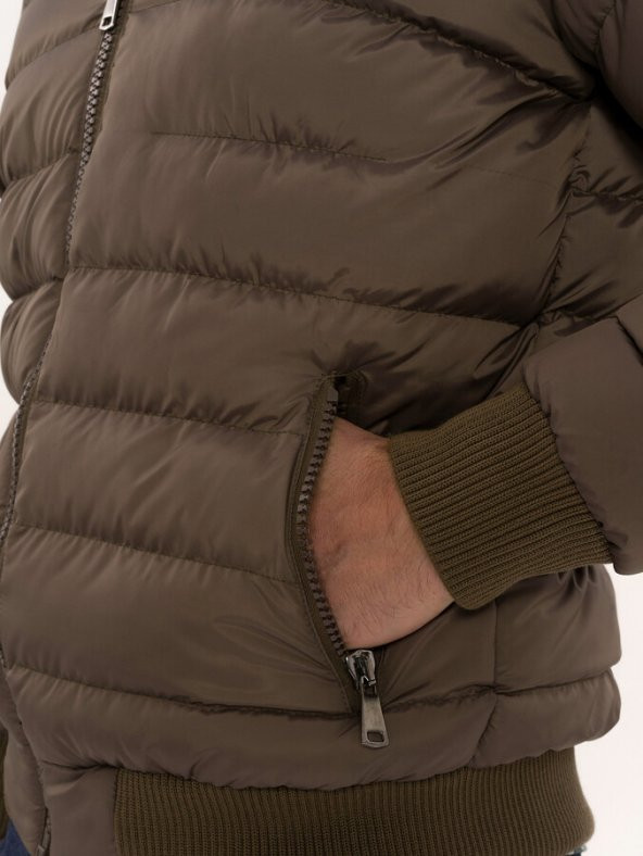 Kürklü Kahverengi Erkek Şişme Mont  Wessi - 8