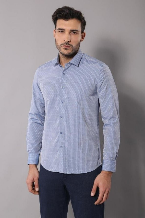 Armürlü Slimfit Mavi Gömlek - 3