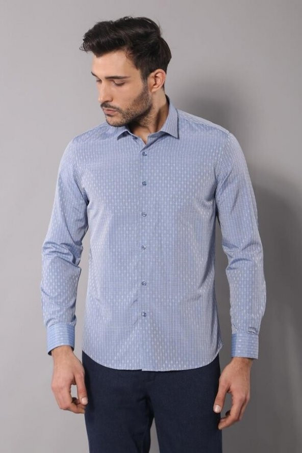 Armürlü Slimfit Mavi Gömlek - 5