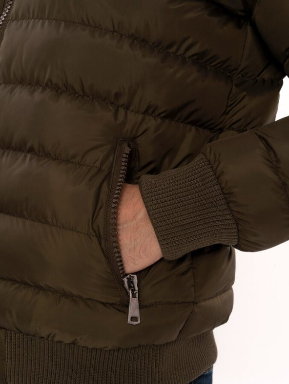 Haki Kürklü Erkek Şişme Mont  Wessi - 8