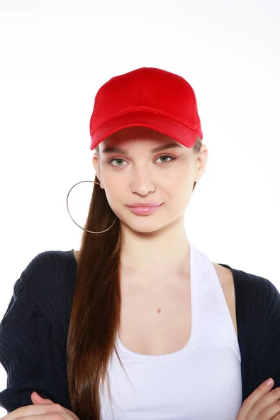 Kadın Düz Renk Şapka Açık Mavi  Kırmızı Tek Ebat - Resim 4