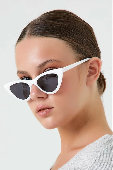 Cat Eye  Kadın Kırmızı Güneş Gözlüğü  Kedi Gözü  Beyaz Tek Ebat - Resim 5