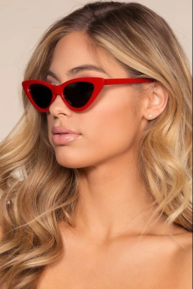 Cat Eye  Kadın Kırmızı Güneş Gözlüğü  Kedi Gözü  Kırmızı Tek Ebat - Resim 7