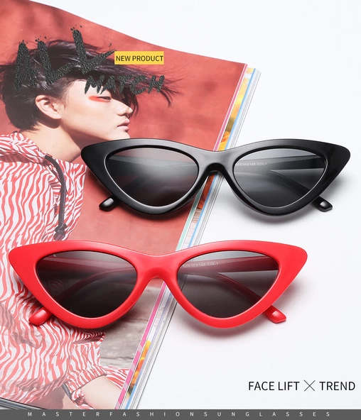 Cat Eye  Kadın Kırmızı Güneş Gözlüğü  Kedi Gözü  Kırmızı Tek Ebat - Resim 2