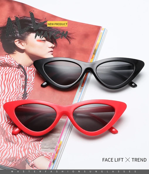 Cat Eye  Kadın Kırmızı Güneş Gözlüğü  Kedi Gözü  Beyaz Tek Ebat - Resim 8