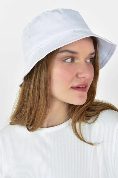 Düz Kova Şapka Yazlık İnce Balıkçı Şapka Bucket Hat Beyaz Standart - 2
