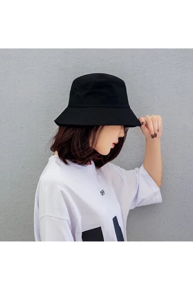Düz Kova Şapka Yazlık İnce Balıkçı Şapka Bucket Hat  Siyah Standart - 2