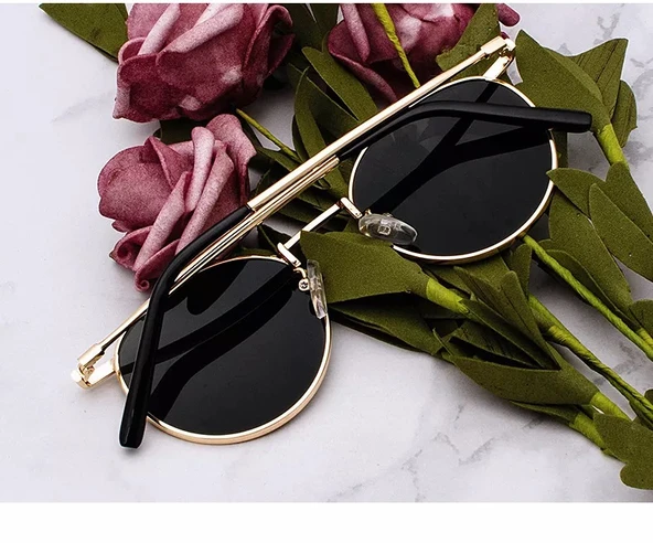 Oval Güneş Gözlüğü  Sarı Çerçeve Siyah Cam Unisex  Sarı Tek Ebat - Resim 7