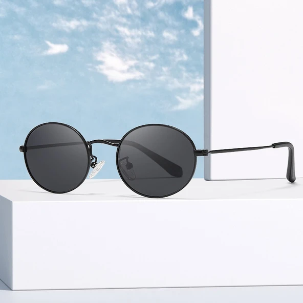 Oval Güneş Gözlüğü  Sarı Çerçeve Siyah Cam Unisex  Gümüş Tek Ebat - Resim 11