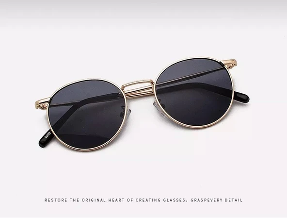 Oval Güneş Gözlüğü  Sarı Çerçeve Siyah Cam Unisex  Gold Tek Ebat - Resim 6