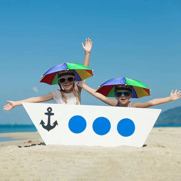 Çocuk Kafa Şemsiyesi Güneş Koruyucu Şemsiye Plaj Ve Doğada  Gökkuşağı