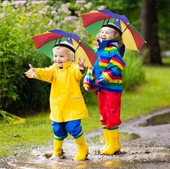 Çocuk Kafa Şemsiyesi Güneş Koruyucu Şemsiye Plaj Ve Doğada  Beyaz - 8