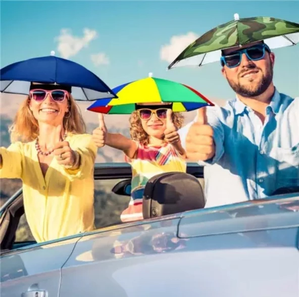 Çocuk Kafa Şemsiyesi Güneş Koruyucu Şemsiye Plaj Ve Doğada  Gökkuşağı - 3